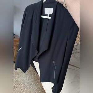 Banana Republic Black Blazer Jacket Drape‎ Open Front w Zipper Pockets (size 8)